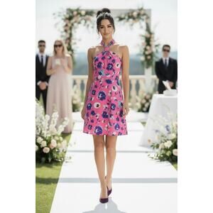 Hutch Kalena Pink Floral Halter Mini Dress Size 14 Watercolor NWT Cocktail Fun